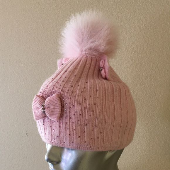 Kitty Cat Ear Beanie Hat With Fox Fur Pom Pom - Picture 4 of 10